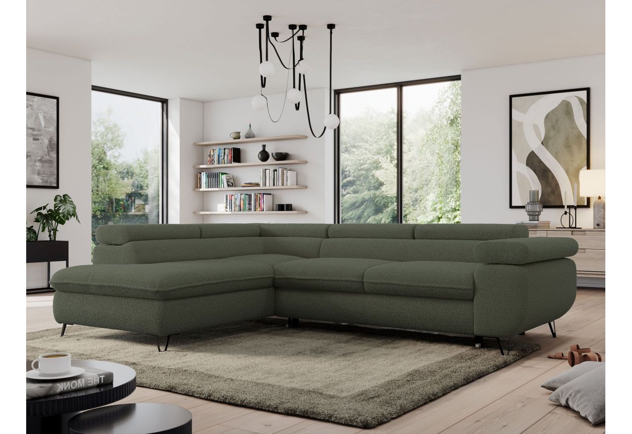 Narożnik PEDRO L - strona lewa - ciemnozielony, boucle