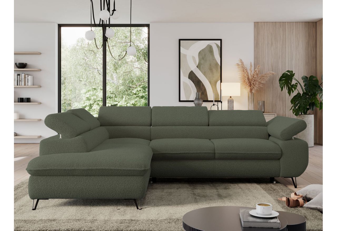 Narożnik PEDRO L - strona lewa - ciemnozielony, boucle