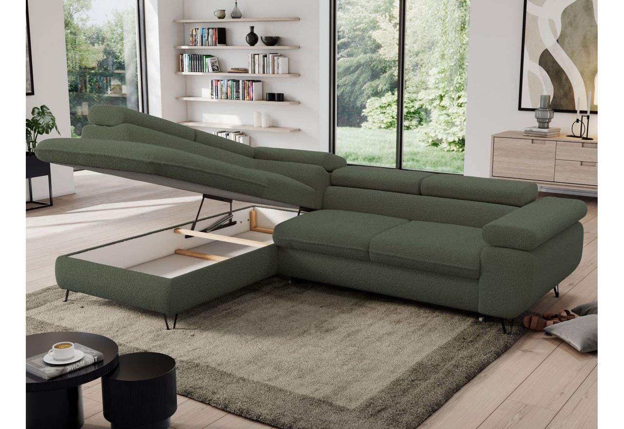 Narożnik PEDRO L - strona lewa - ciemnozielony, boucle