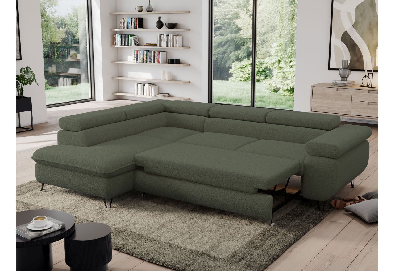 Narożnik PEDRO L - strona lewa - ciemnozielony, boucle