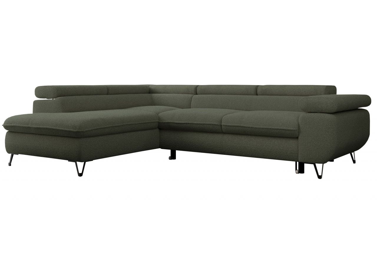 Narożnik PEDRO L - strona lewa - ciemnozielony, boucle