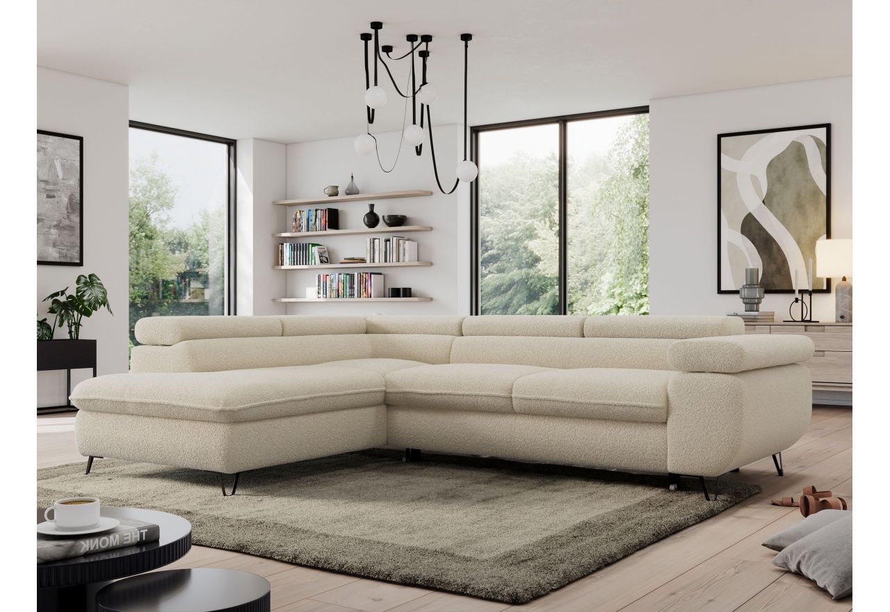 Narożnik PEDRO L - strona lewa - beżowy, boucle