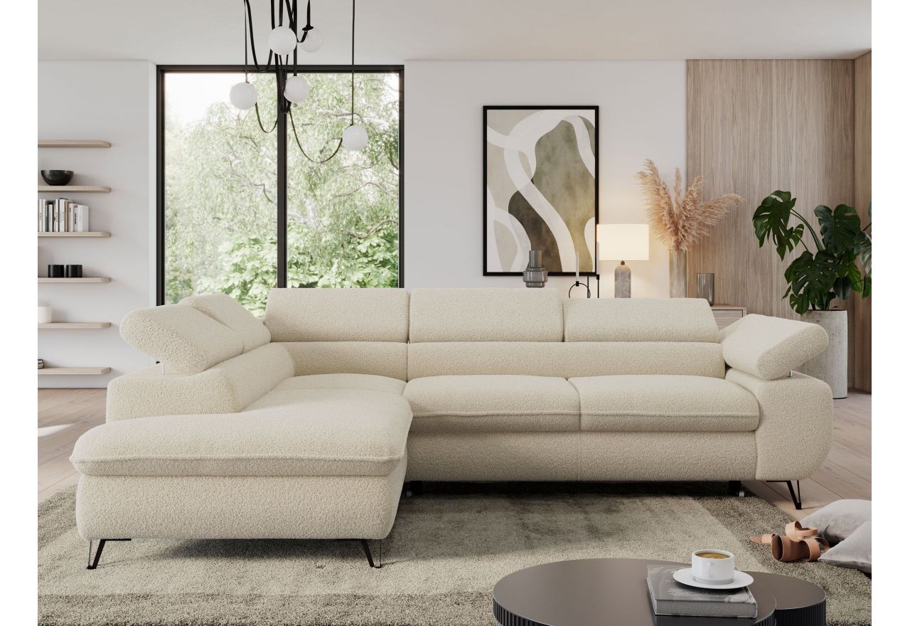 Narożnik PEDRO L - strona lewa - beżowy, boucle