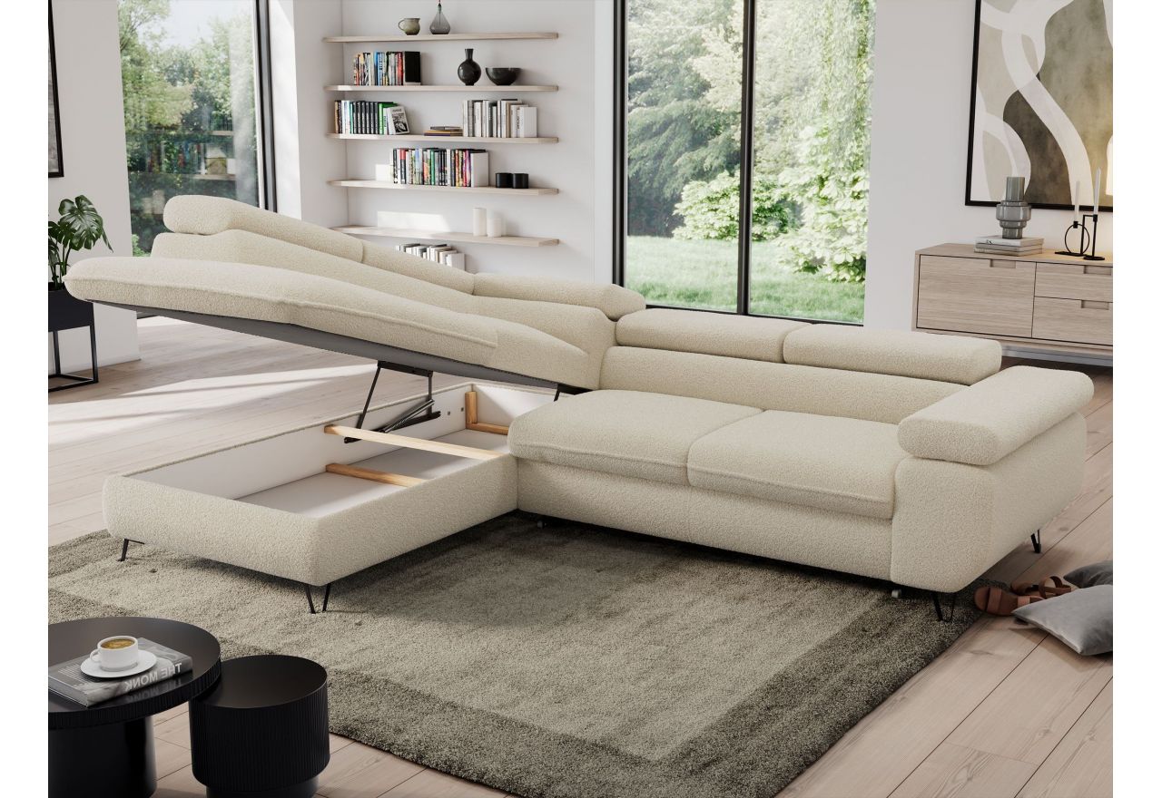 Narożnik PEDRO L - strona lewa - beżowy, boucle