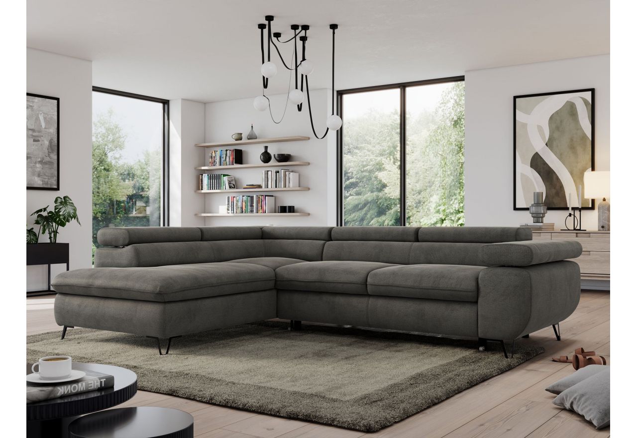 Narożnik PEDRO L - strona lewa - ciemnoszary, welwet