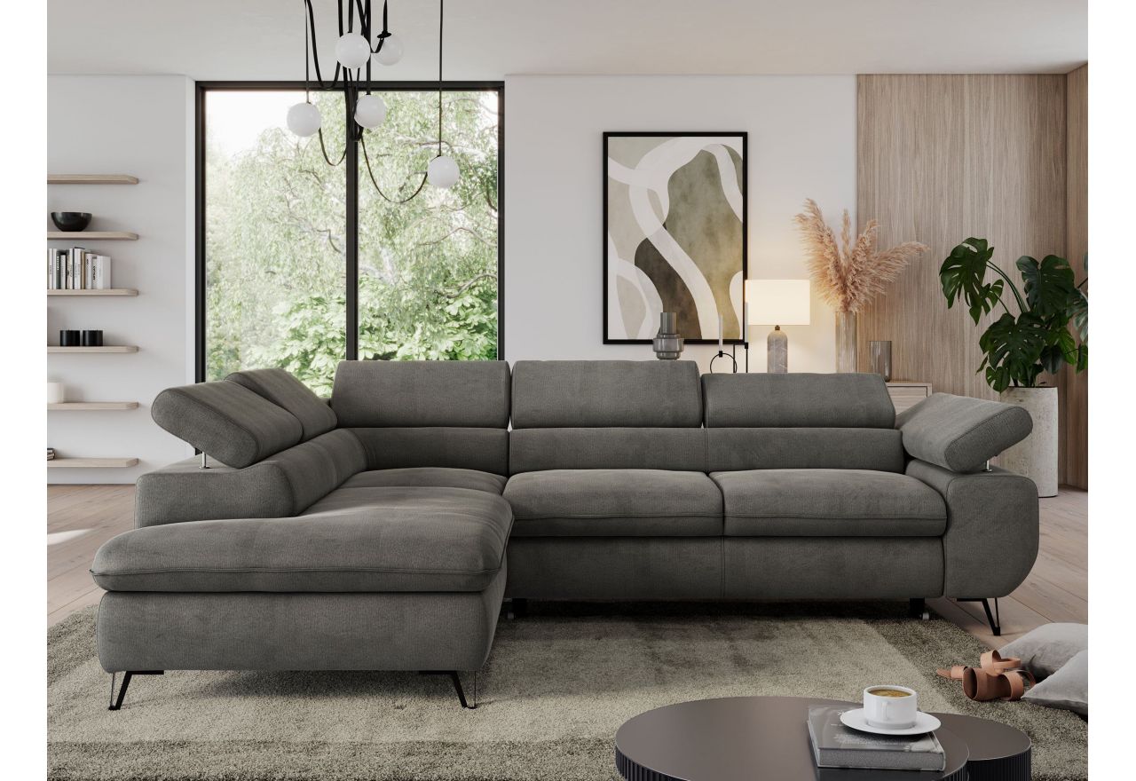 Narożnik PEDRO L - strona lewa - ciemnoszary, welwet