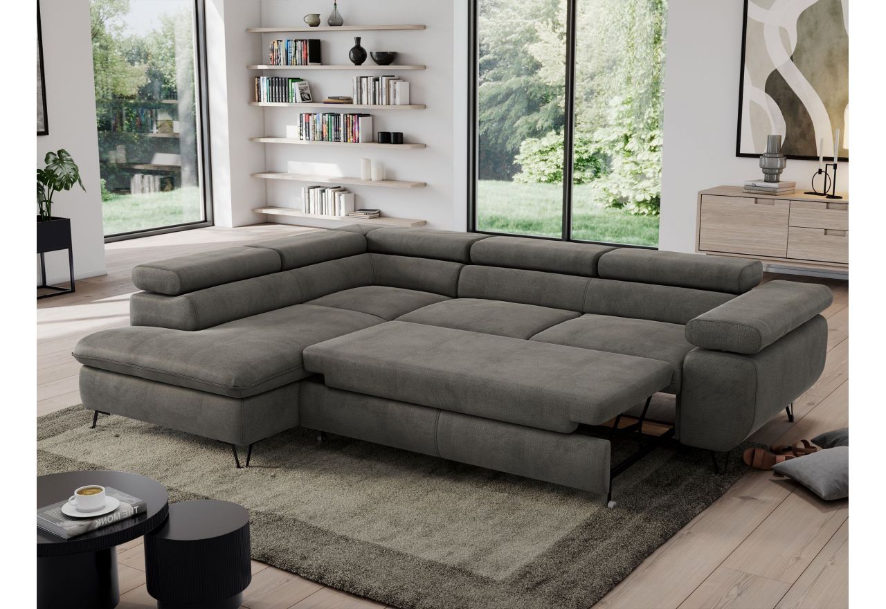 Narożnik PEDRO L - strona lewa - ciemnoszary, welwet