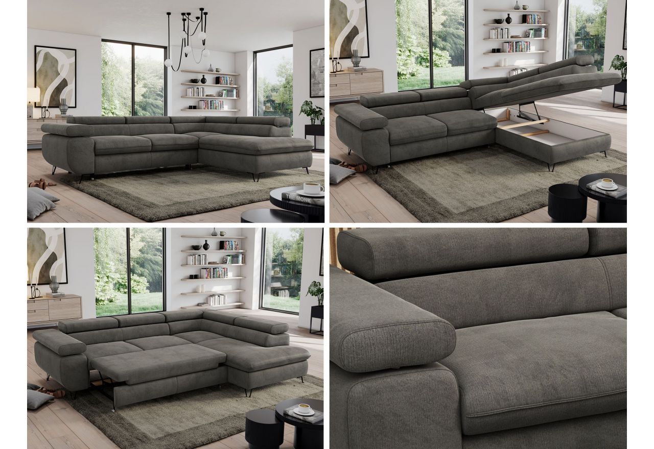 Narożnik PEDRO L - strona lewa - ciemnoszary, welwet