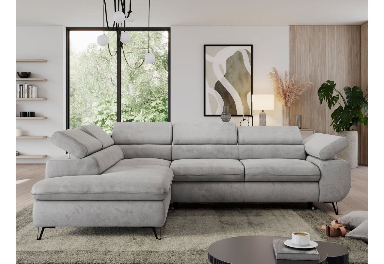 Narożnik PEDRO L - strona lewa - jasnoszary, welwet