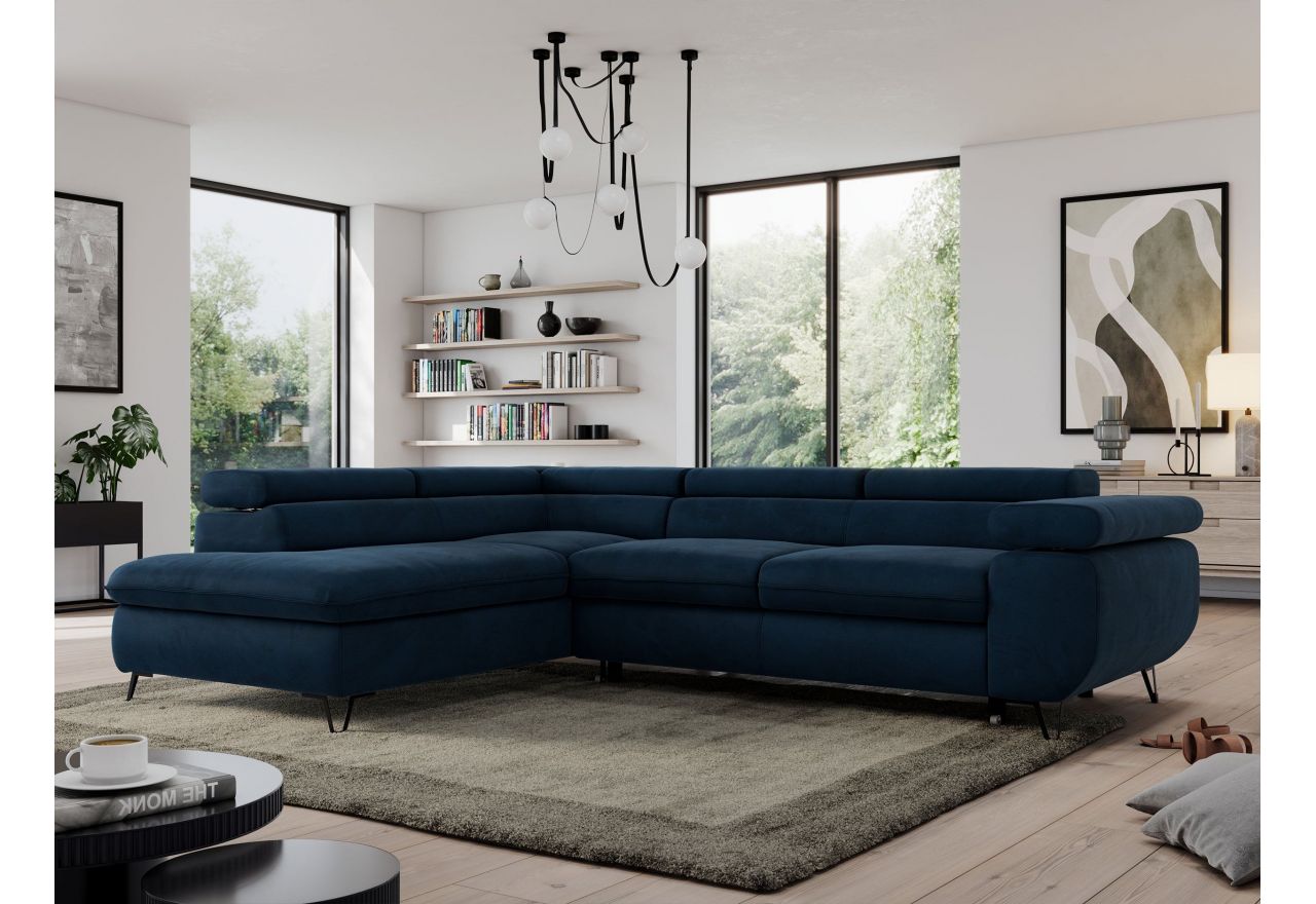 Narożnik PEDRO L - strona lewa - ciemnoniebieski, welwet