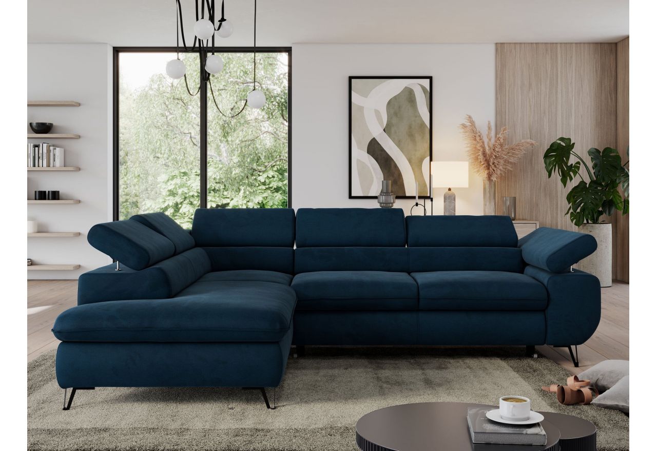 Narożnik PEDRO L - strona lewa - ciemnoniebieski, welwet