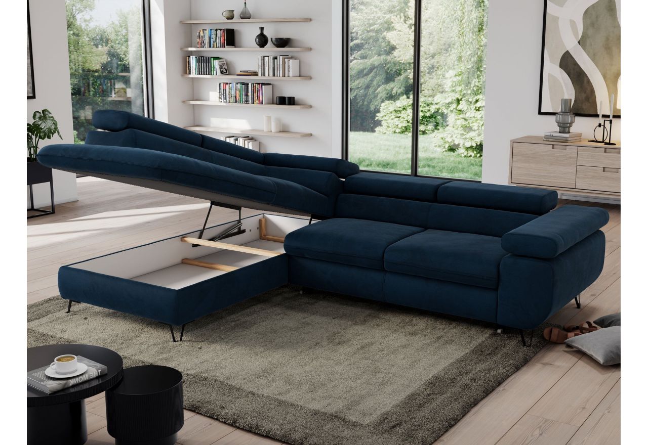 Narożnik PEDRO L - strona lewa - ciemnoniebieski, welwet