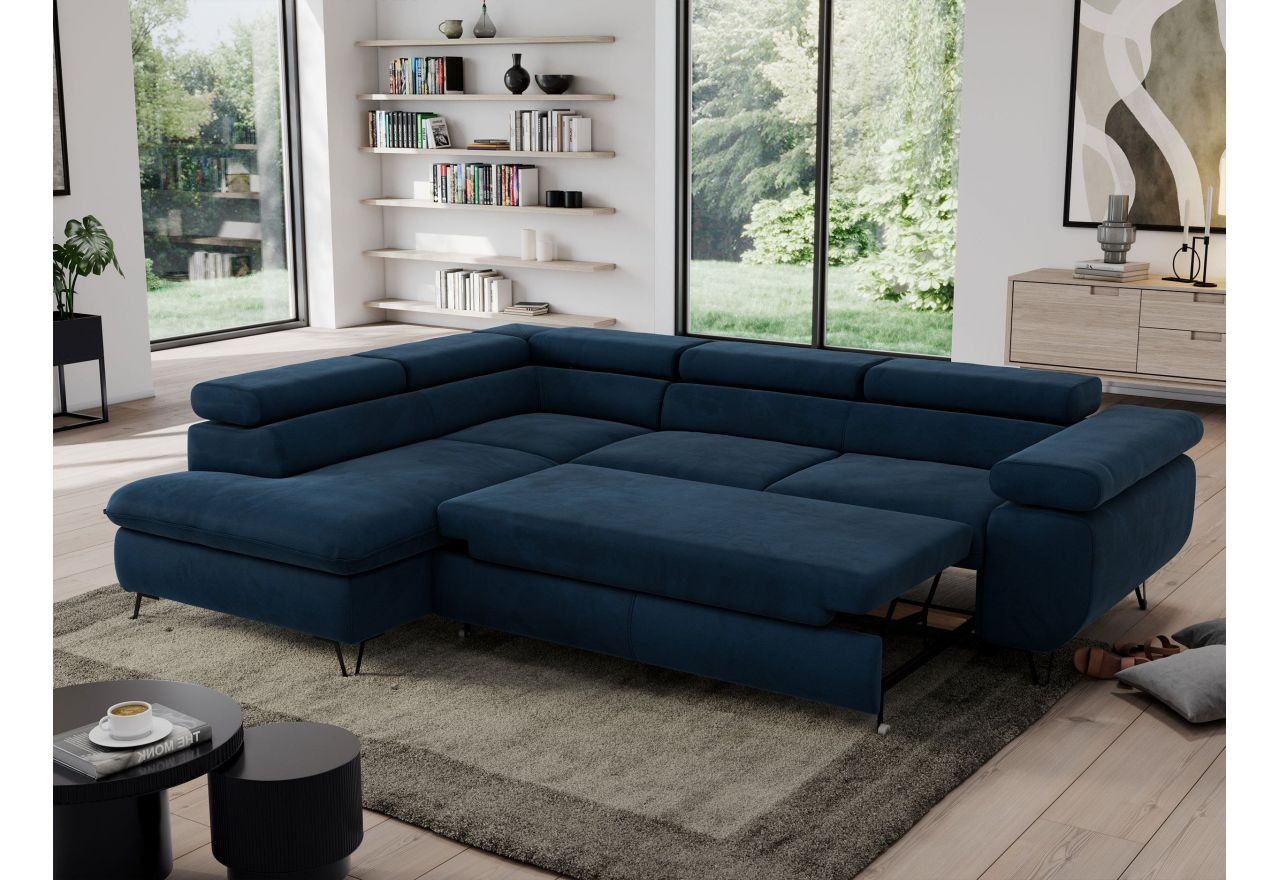 Narożnik PEDRO L - strona lewa - ciemnoniebieski, welwet