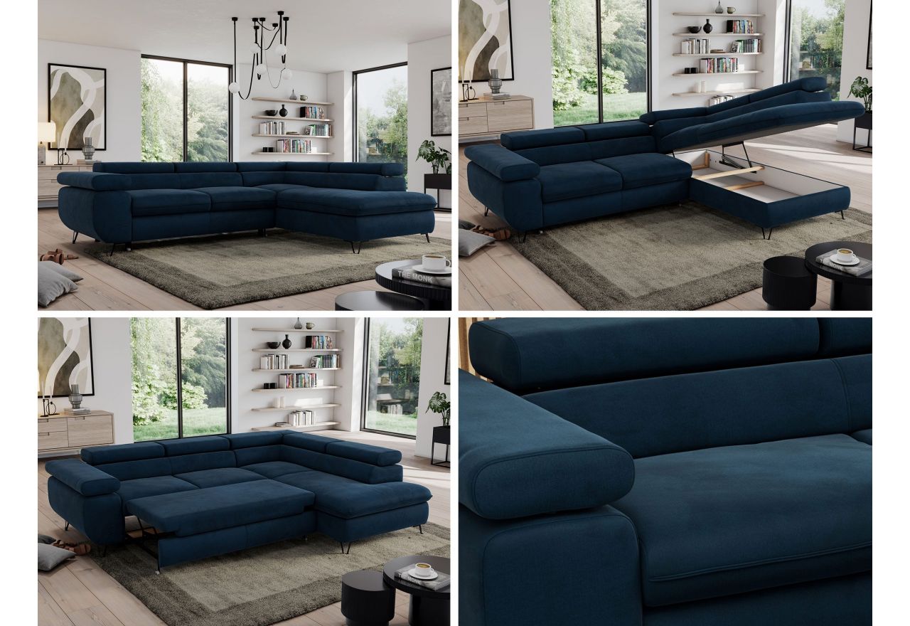 Narożnik PEDRO L - strona lewa - ciemnoniebieski, welwet