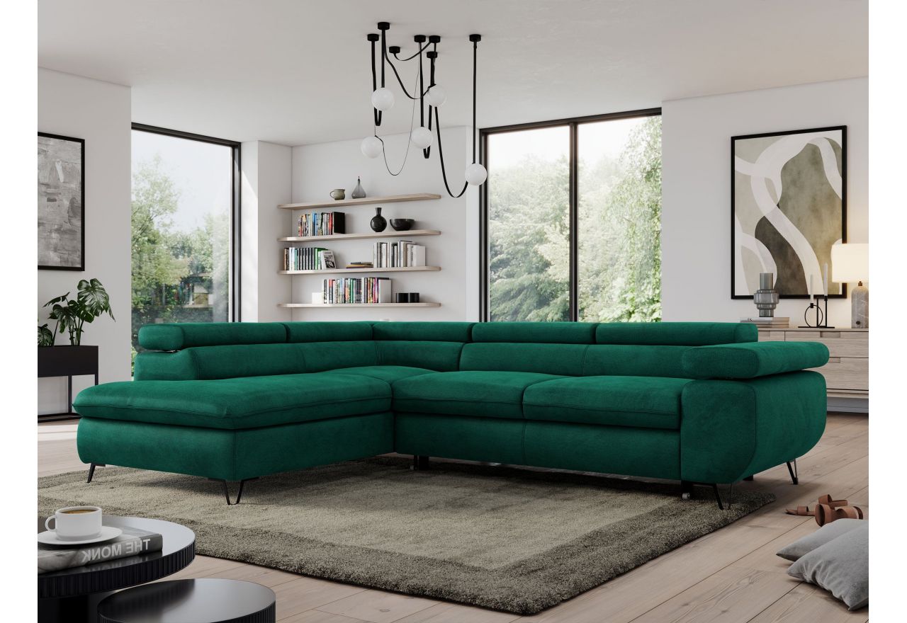 Narożnik PEDRO L - strona lewa - ciemnozielony, welwet