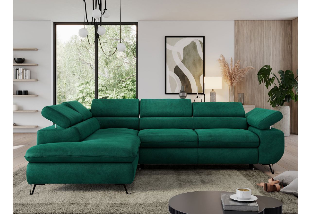 Narożnik PEDRO L - strona lewa - ciemnozielony, welwet