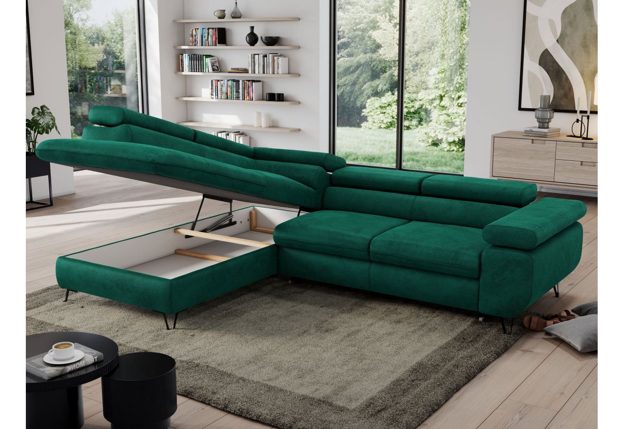 Narożnik PEDRO L - strona lewa - ciemnozielony, welwet