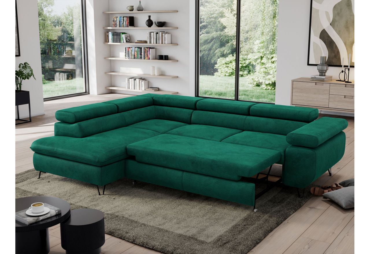 Narożnik PEDRO L - strona lewa - ciemnozielony, welwet