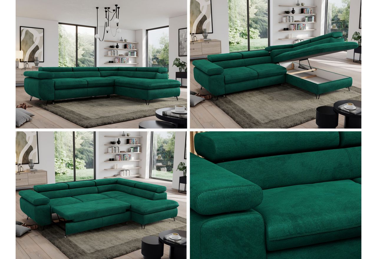 Narożnik PEDRO L - strona lewa - ciemnozielony, welwet