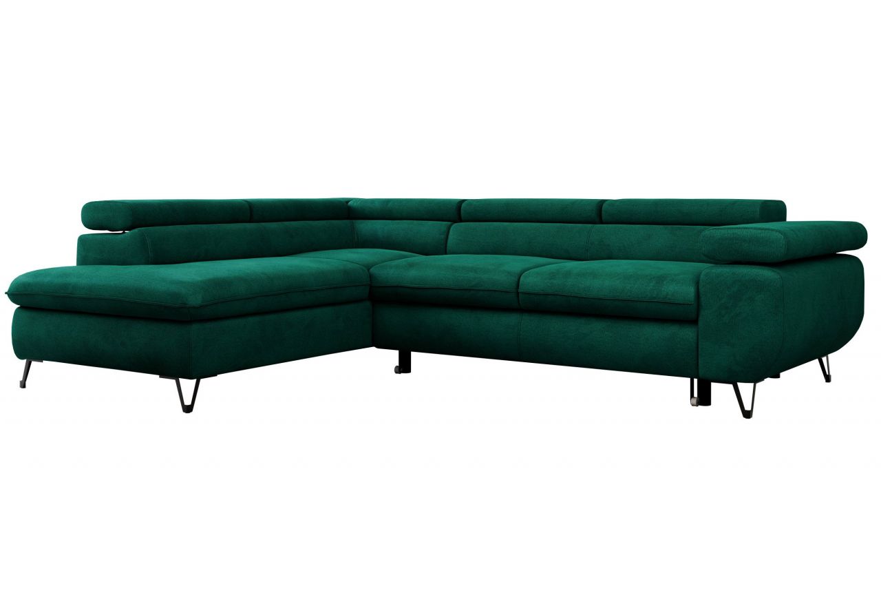 Narożnik PEDRO L - strona lewa - ciemnozielony, welwet