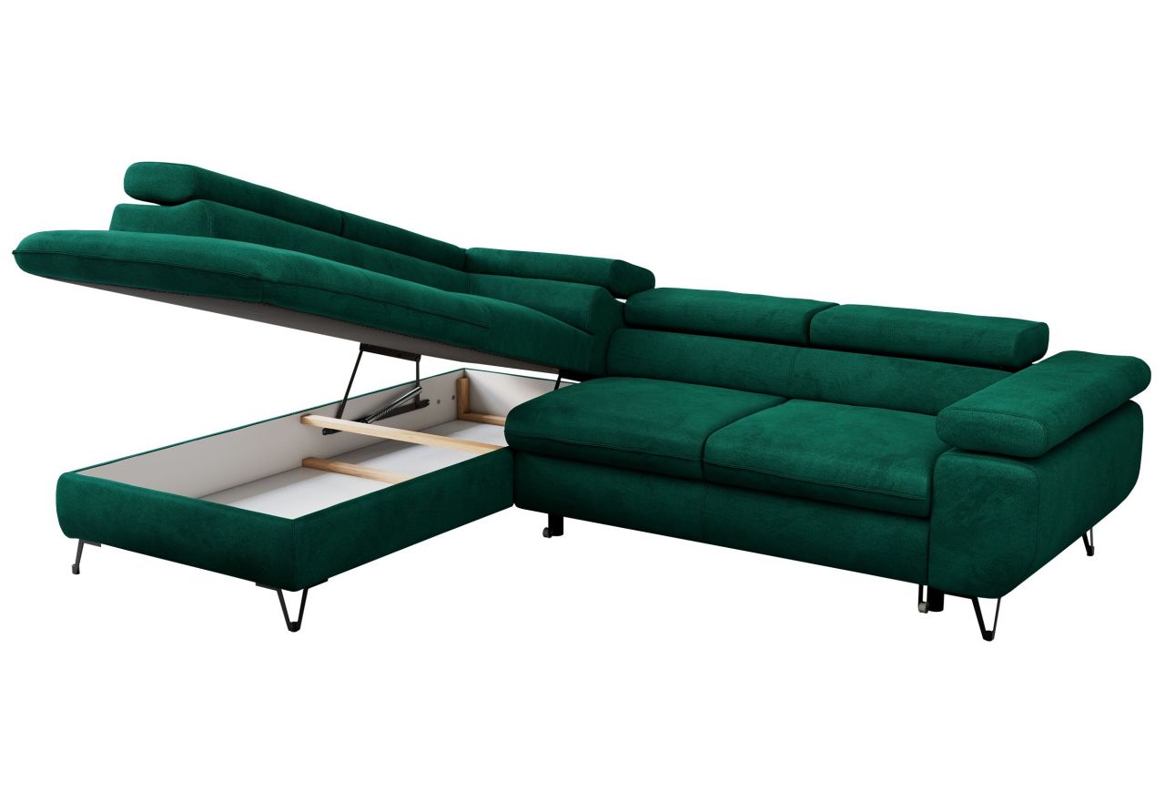 Narożnik PEDRO L - strona lewa - ciemnozielony, welwet