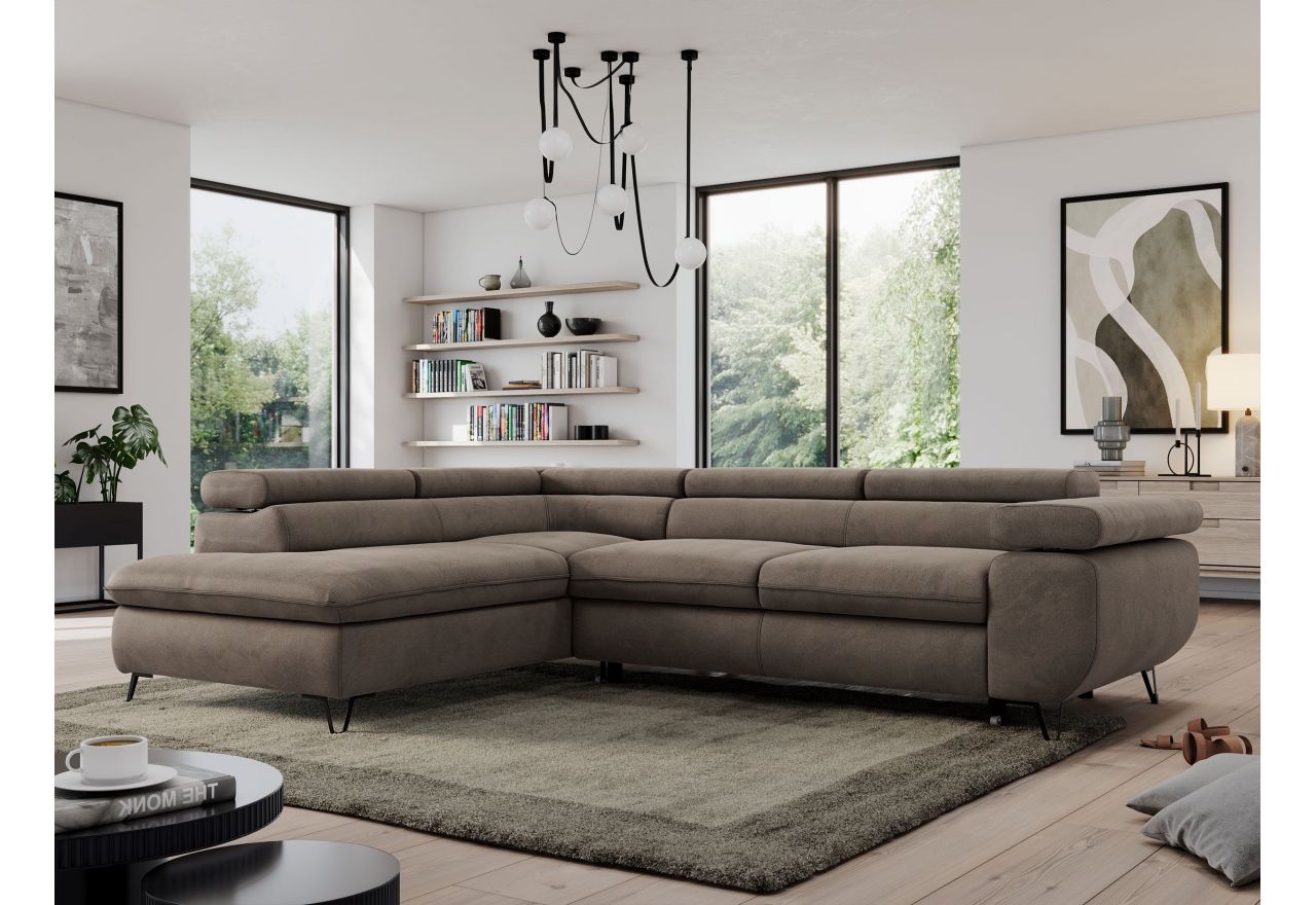 Narożnik PEDRO L - strona lewa - brązowy, welwet