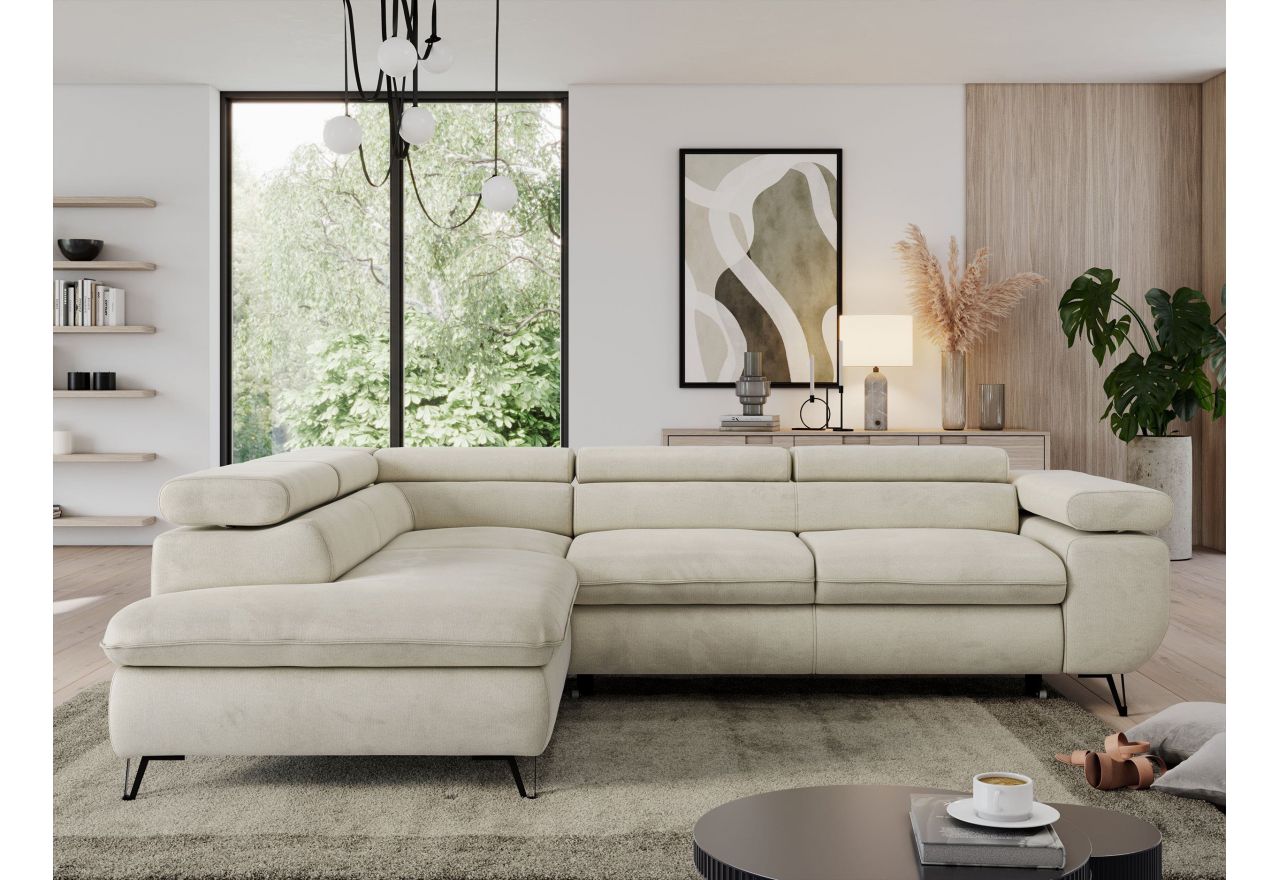 Narożnik PEDRO L - strona lewa - beżowy, welwet