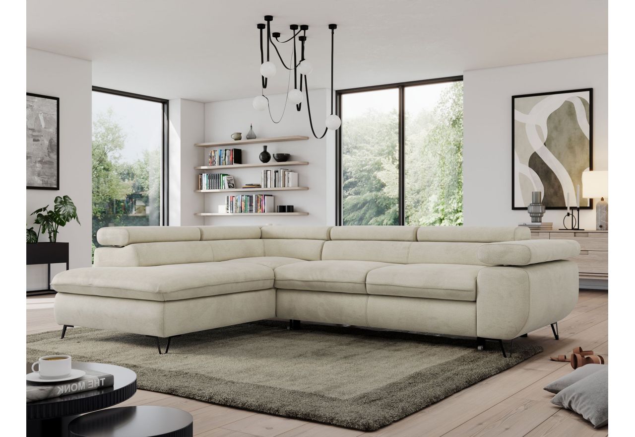 Narożnik PEDRO L - strona lewa - beżowy, welwet