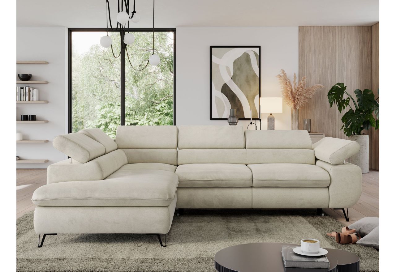 Narożnik PEDRO L - strona lewa - beżowy, welwet