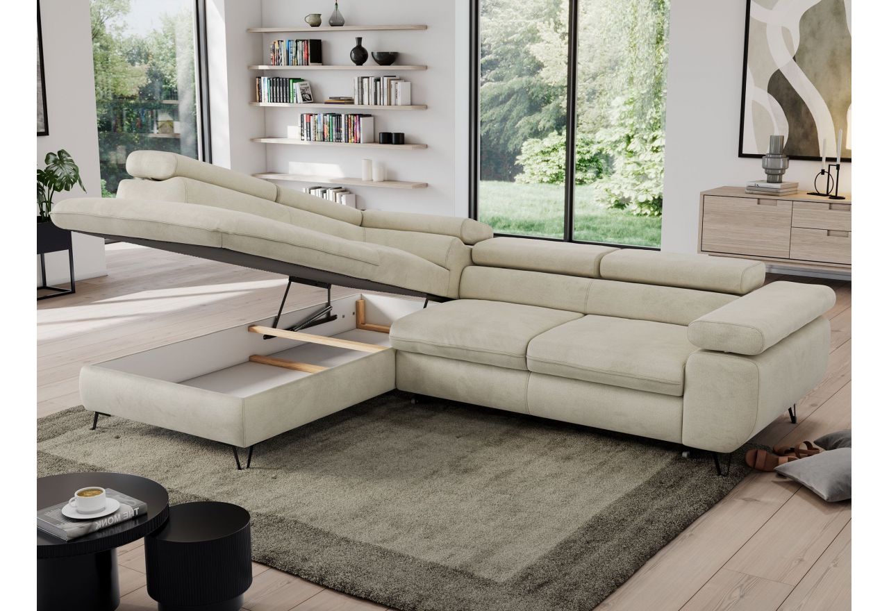 Narożnik PEDRO L - strona lewa - beżowy, welwet