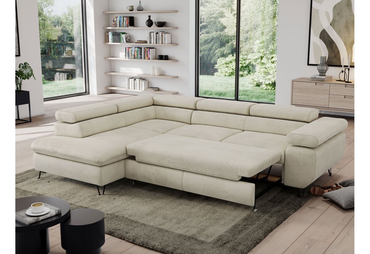 Narożnik PEDRO L - strona lewa - beżowy, welwet