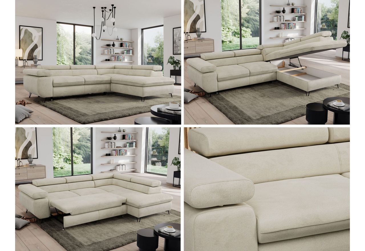 Narożnik PEDRO L - strona lewa - beżowy, welwet