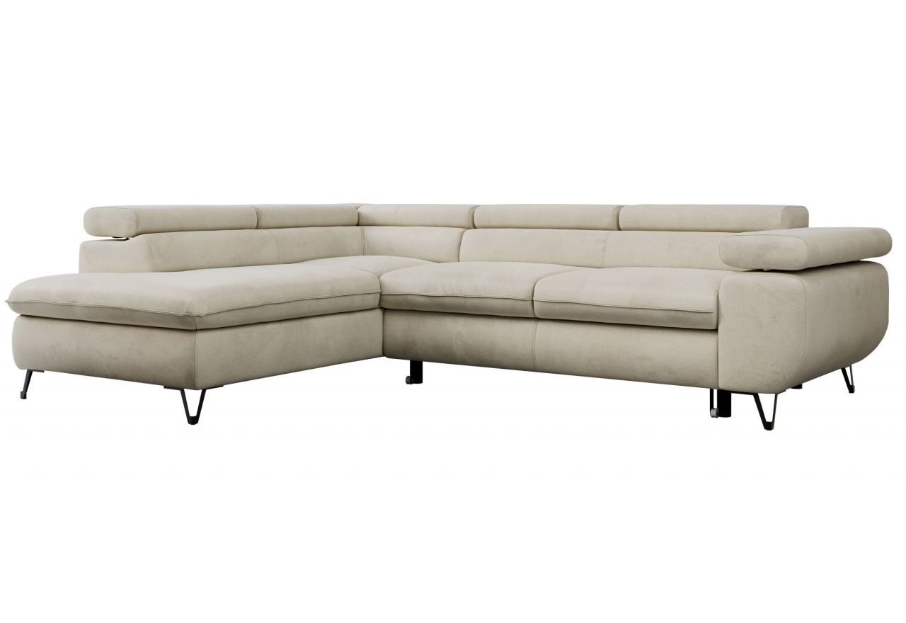 Narożnik PEDRO L - strona lewa - beżowy, welwet