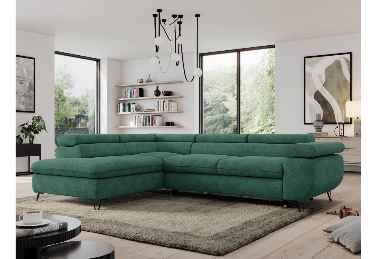 Narożnik PEDRO L - strona lewa - ciemnozielony, struktura