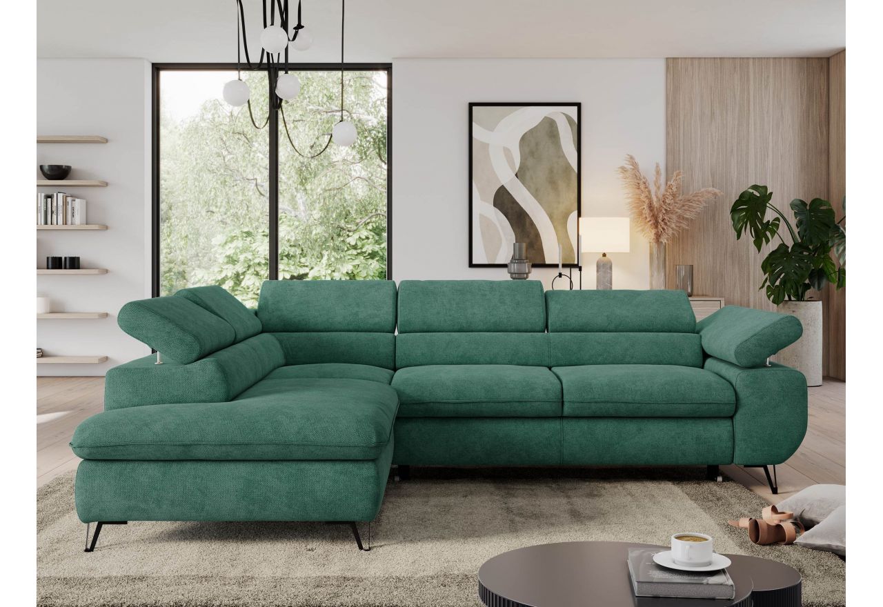 Narożnik PEDRO L - strona lewa - ciemnozielony, struktura