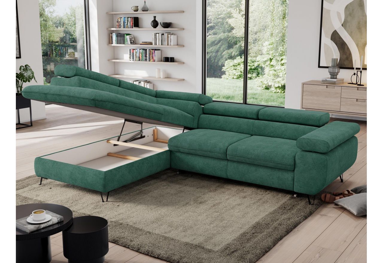 Narożnik PEDRO L - strona lewa - ciemnozielony, struktura