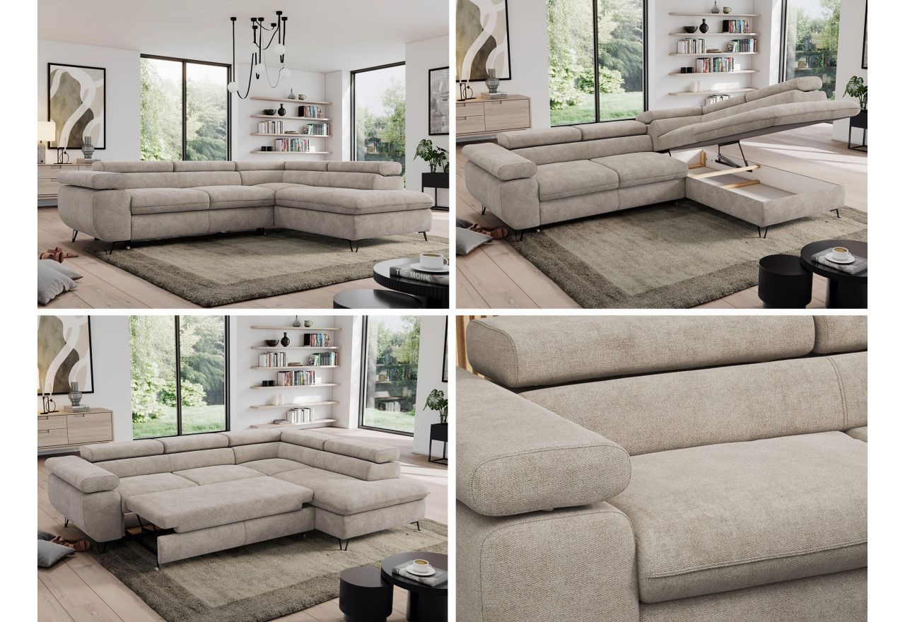 Narożnik PEDRO L - strona lewa - beżowy, struktura