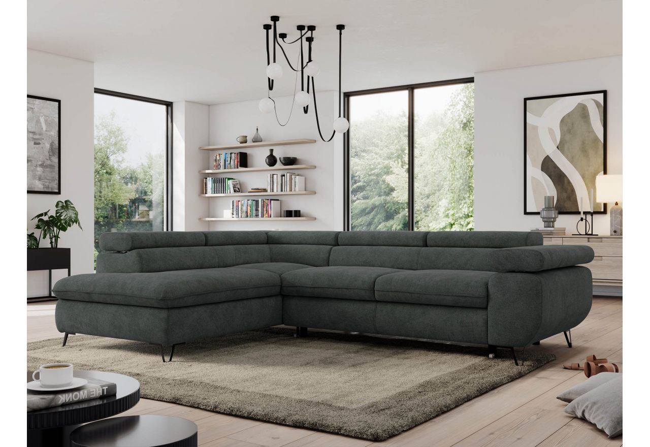 Narożnik PEDRO L - strona lewa - ciemnoszary, struktura