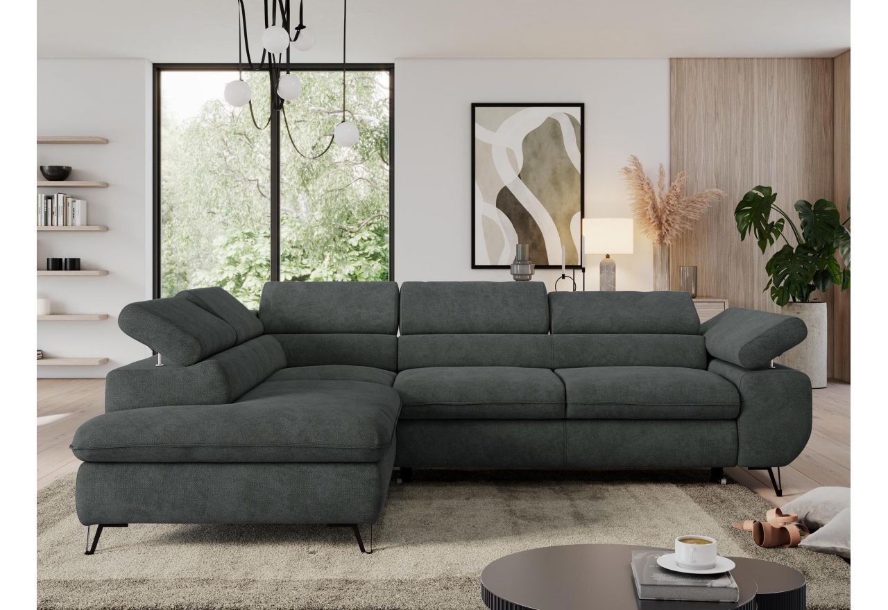 Narożnik PEDRO L - strona lewa - ciemnoszary, struktura