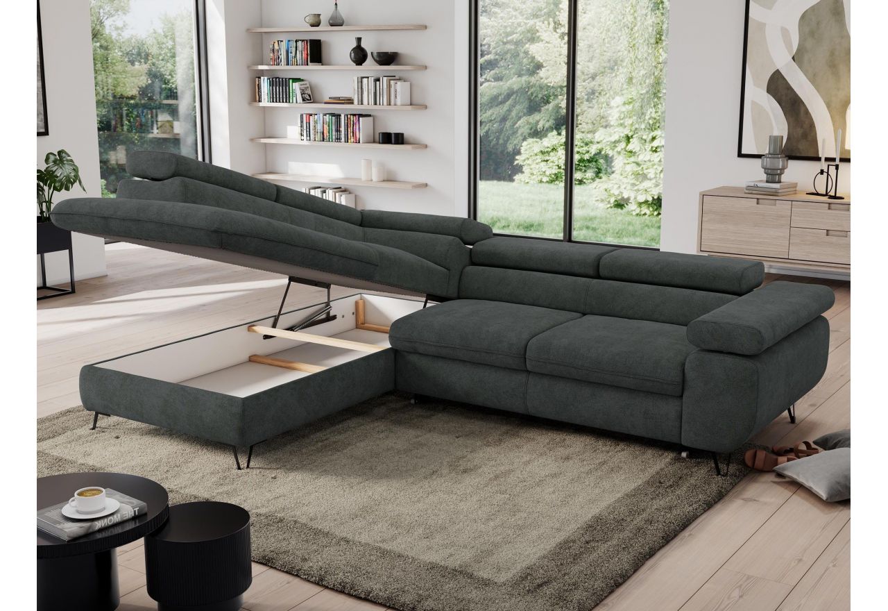 Narożnik PEDRO L - strona lewa - ciemnoszary, struktura