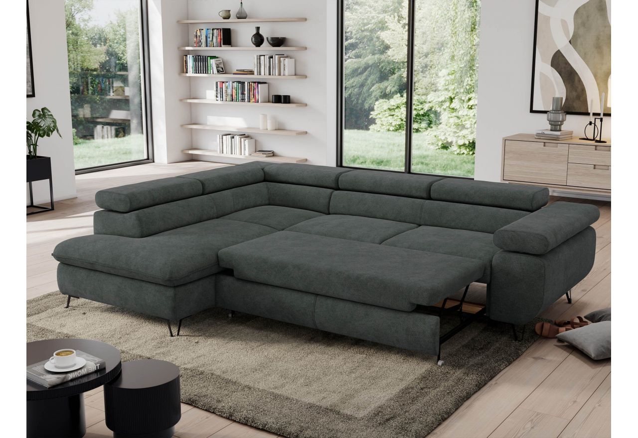 Narożnik PEDRO L - strona lewa - ciemnoszary, struktura