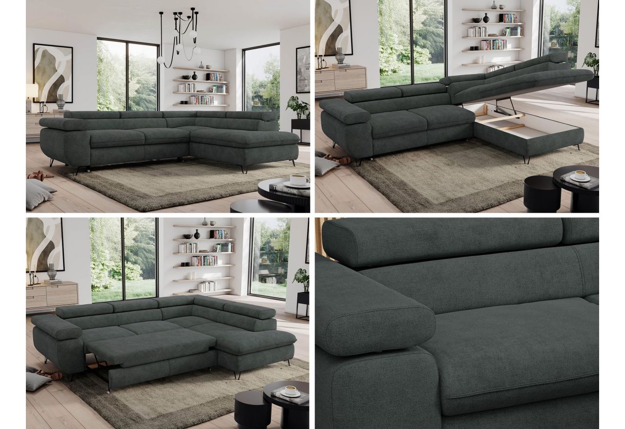 Narożnik PEDRO L - strona lewa - ciemnoszary, struktura