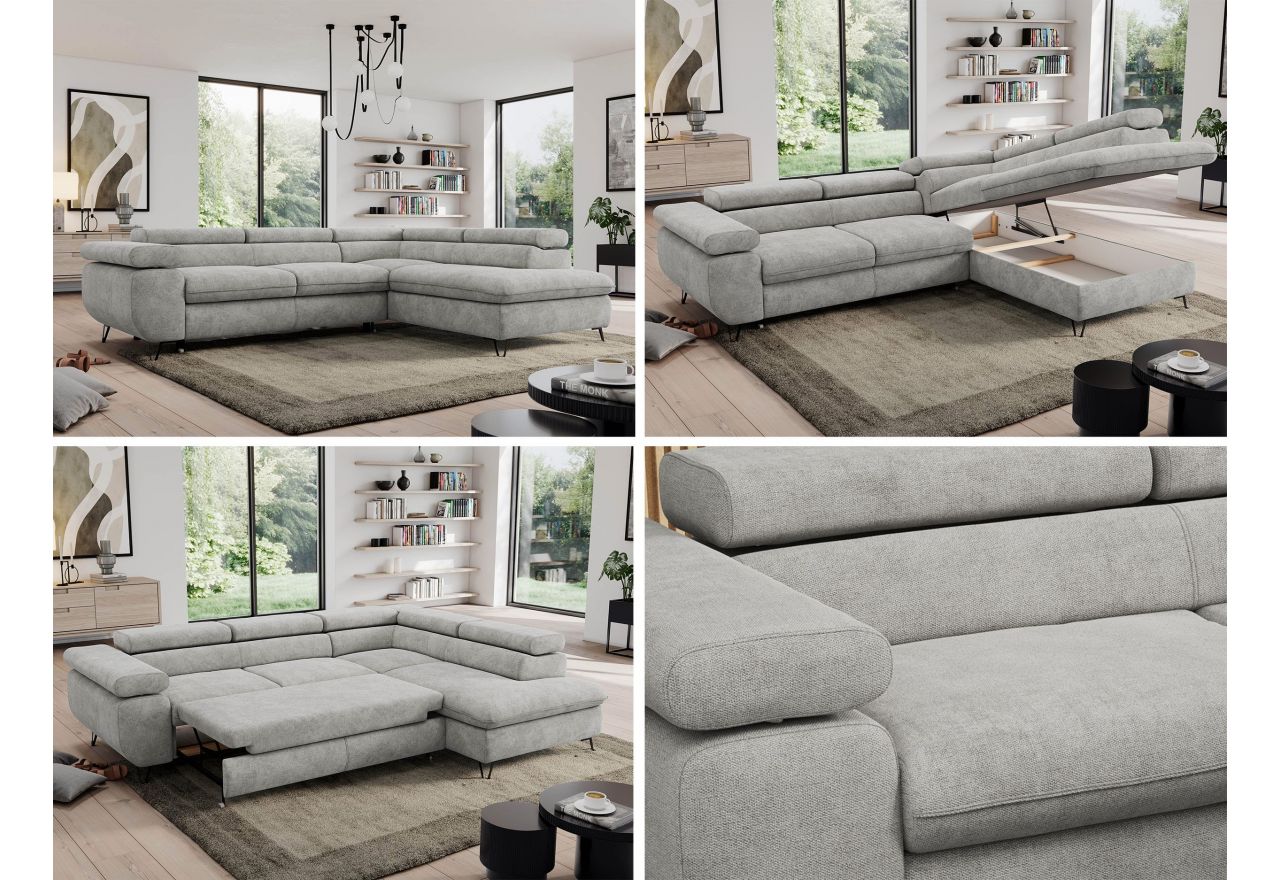 Narożnik PEDRO L - strona lewa - jasnoszary, struktura