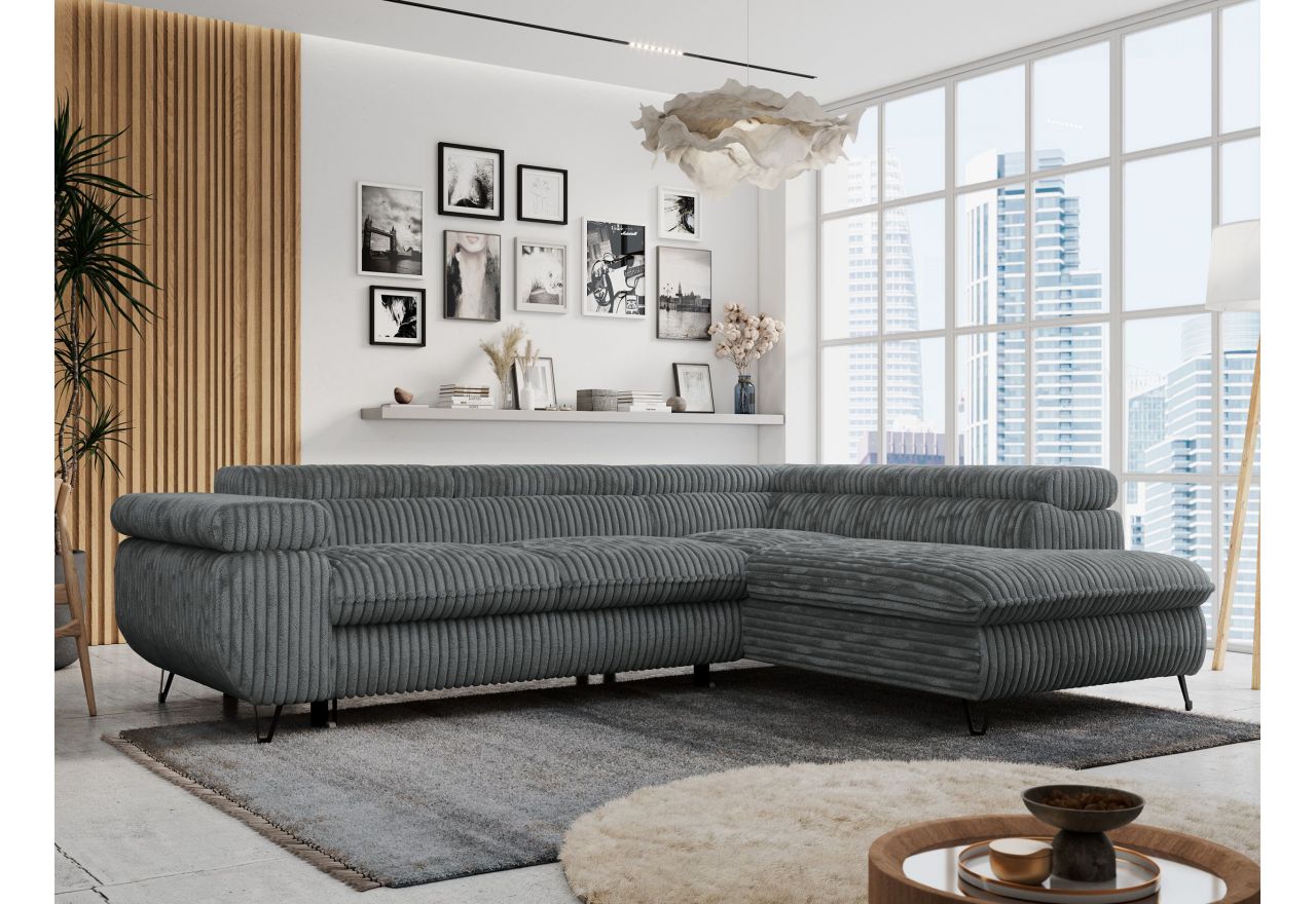 Narożnik PETER L - strona prawa - szary, sztruks