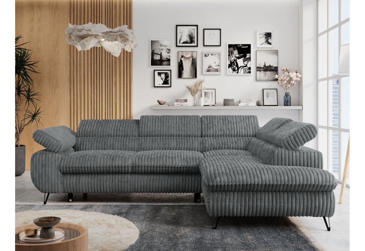 Narożnik PETER L - strona prawa - szary, sztruks