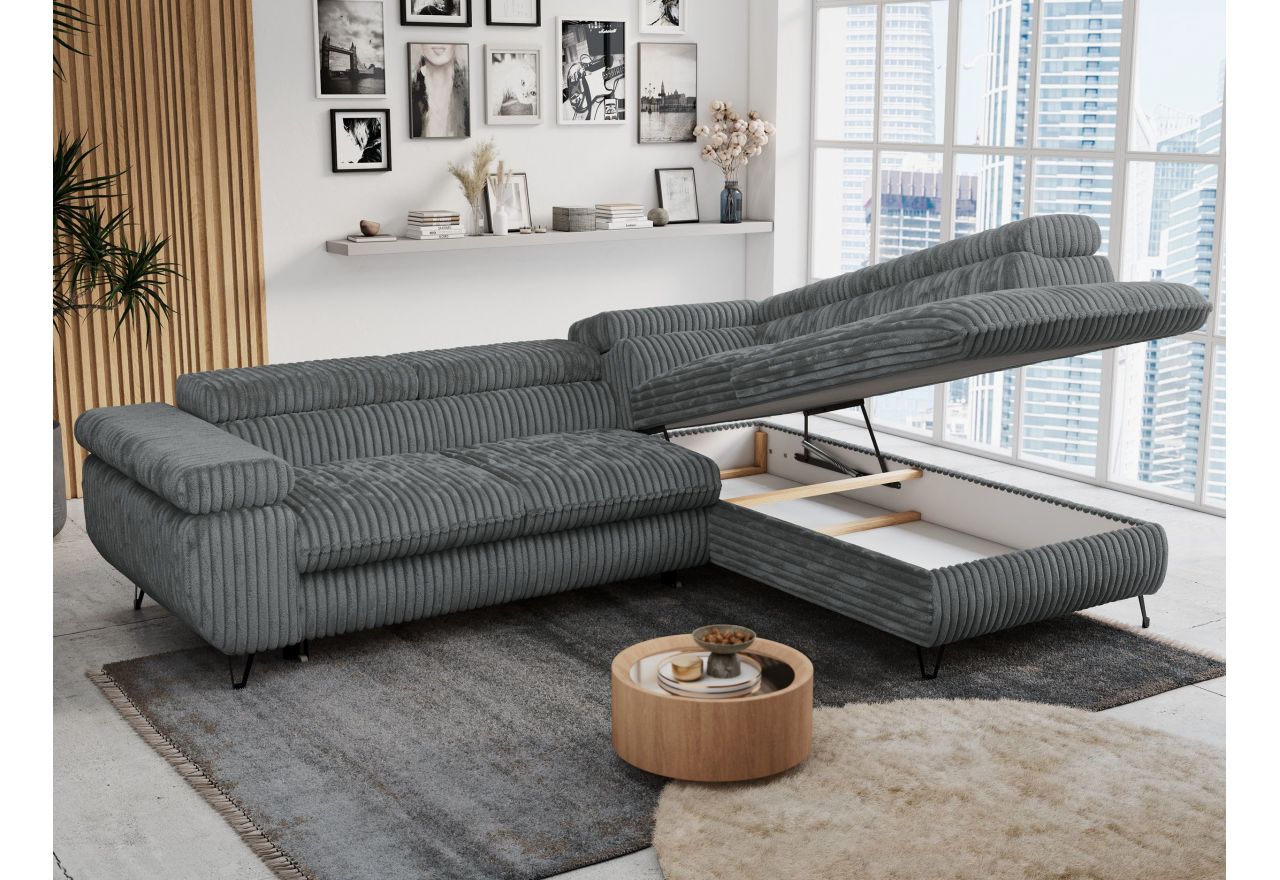 Narożnik PETER L - strona prawa - szary, sztruks