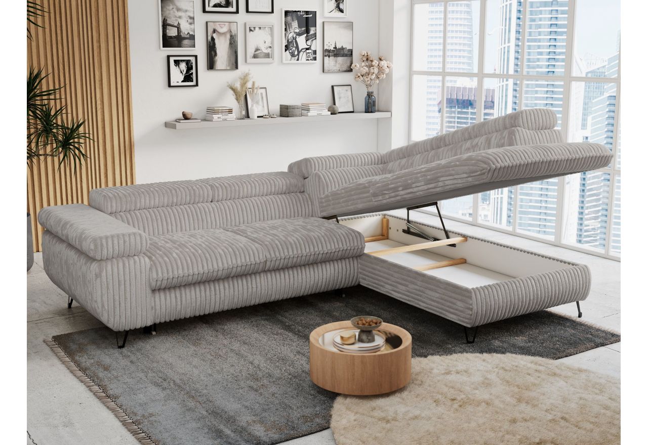 Narożnik PETER L - strona prawa - jasnoszary, sztruks