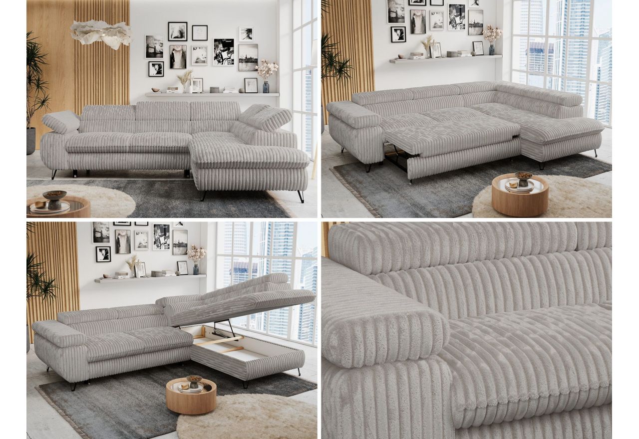 Narożnik PETER L - strona prawa - jasnoszary, sztruks