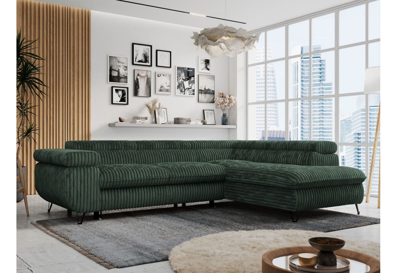 Narożnik PETER L - strona prawa - ciemnozielony, sztruks