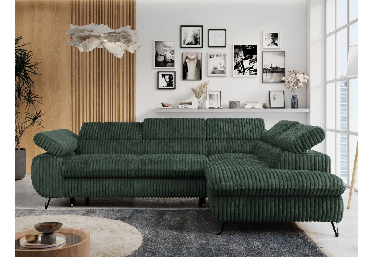 Narożnik PETER L - strona prawa - ciemnozielony, sztruks